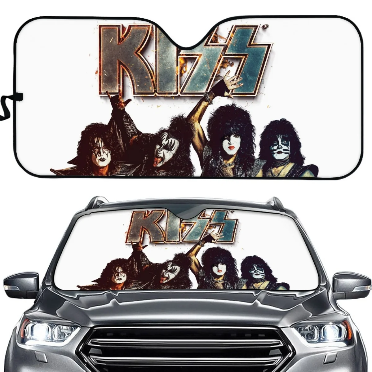 Windscreen Folding Visor Reflector Rock Band 3D Print Car Sunshade Covers Cover Kiss Band Decoration Accessory UV Protecter 2024