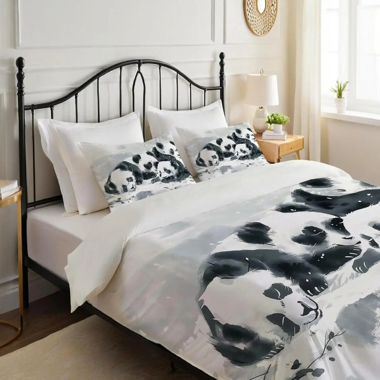 Japanese Anime Drawing Duvet Cover Single Size 135x200cm With 1 Pillowcase Fluffy Panda Cub Bedding Set Bed