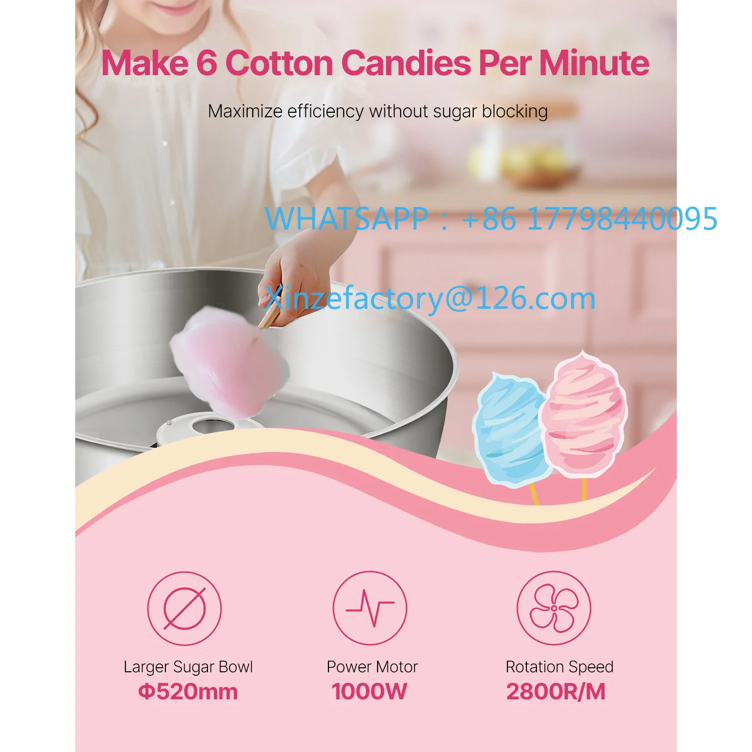 ماكينة حلوى القطن الكهربائية SucceBuy القابلة للتخصيص، ماكينة صنع خيط الحلوى التجارية
