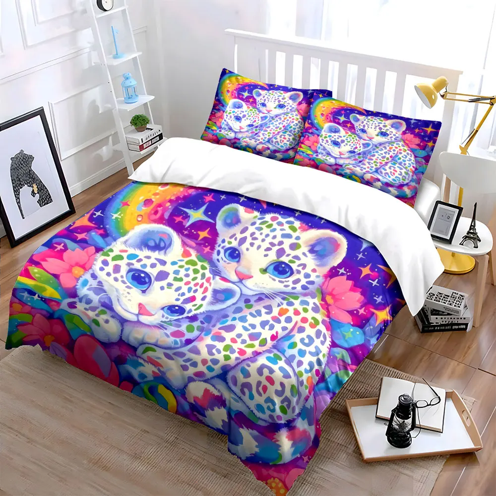 Colorful Leopard Decorative Set Soft Skin-Friendly Bedding Set Includes 1 Duvet Cover And 2 Pillowcase, Gift
