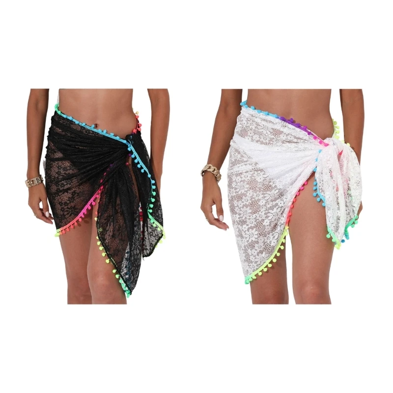 

Womens Beach Sarong Swimsuit Cover-Ups Tassels Tie Waist Split Wrap Short Skirt