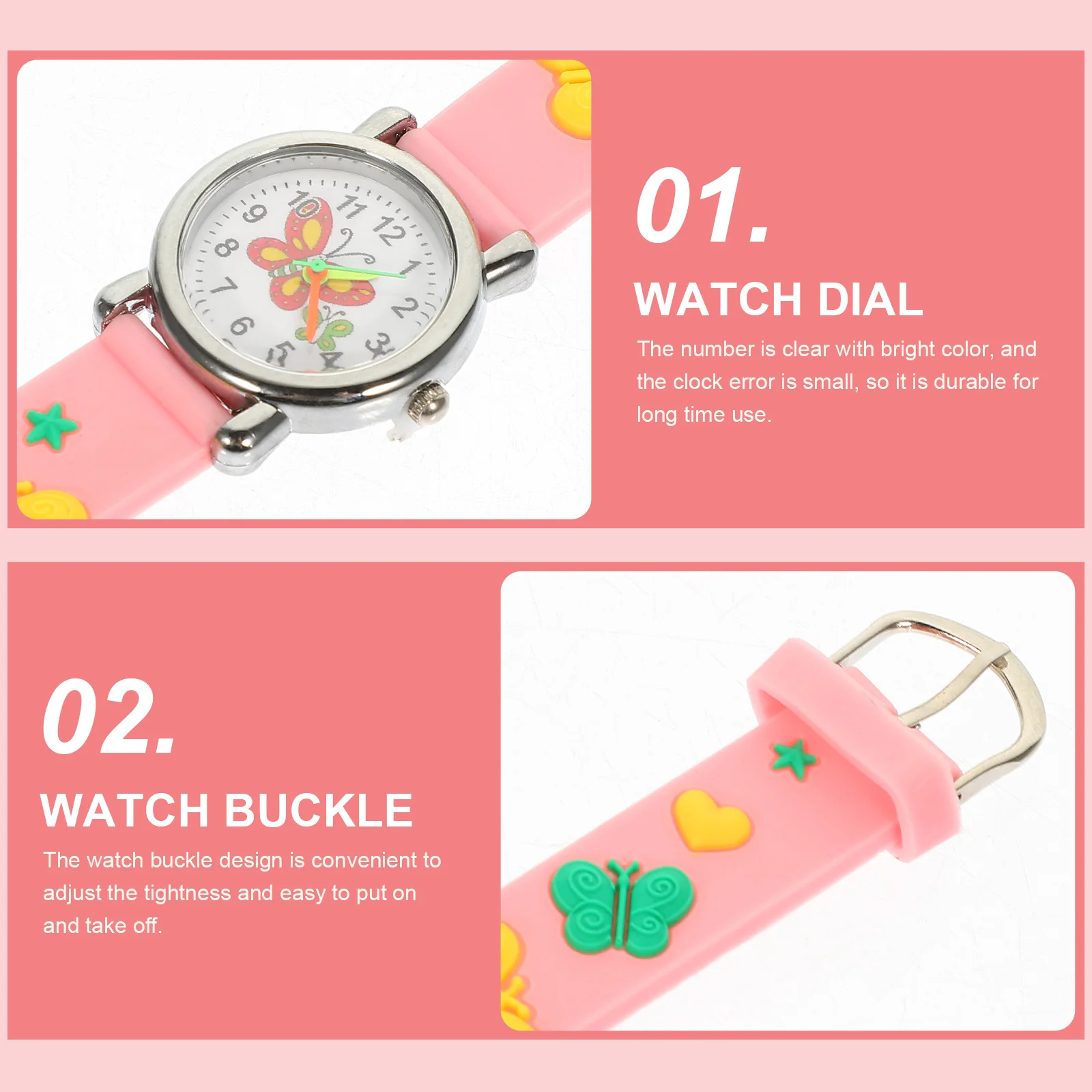 Cartoon Butterflies Kids Watch Adjustable Analog Wristwatch Girls Lightweight Portable Children Watch Present for Students