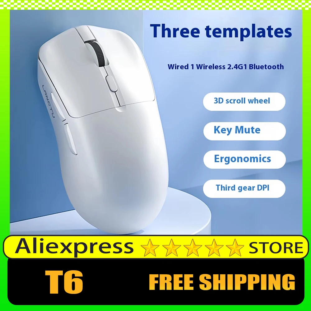 

NEW Langtu T6 Wireless Triple Mode Mouse 1600DPI PC Material 2.4GHz Mute Computer Desktop Mouse Portable Office Optical Mouse