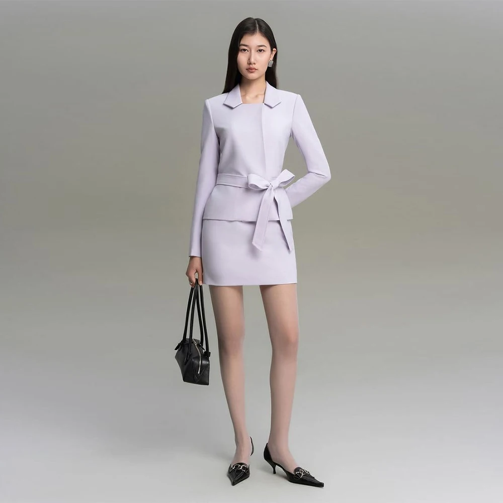 

Tesco лавандовый женский костюм из двух предметов, индивидуальный офисный женский пиджак с юбкой, летний наряд, пиджак с длинными рукавами