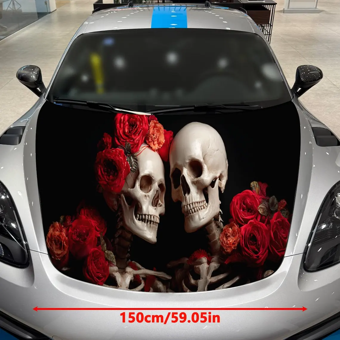 Classic Day of the Dead Skull Couple Car Cover Sticker, Auto Hood Decal, Car Exterior Scratch Resistant Decal, Trendy Gift for C