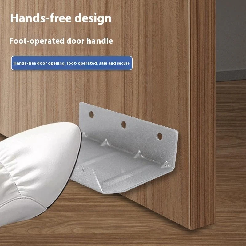 فتاحة باب من الفولاذ المقاوم للصدأ بدون لمس، مقبض دواسة القدم بدون استخدام اليدين، تجنب الاتصال، ملحقات الأجهزة المعدنية