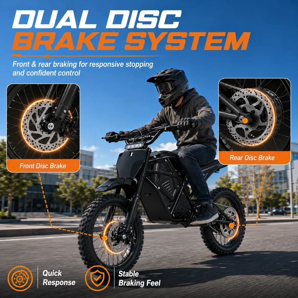3000W Peak Power Off-Road E-Motorcycle 48V 20.8Ah | 38 MPH Top Speed & 283Nm Torque, 65° Climbing Ability | Dual Suspension Electric Bike with 14" Front / 12" Rear Tires, 40-Mile Range image 10