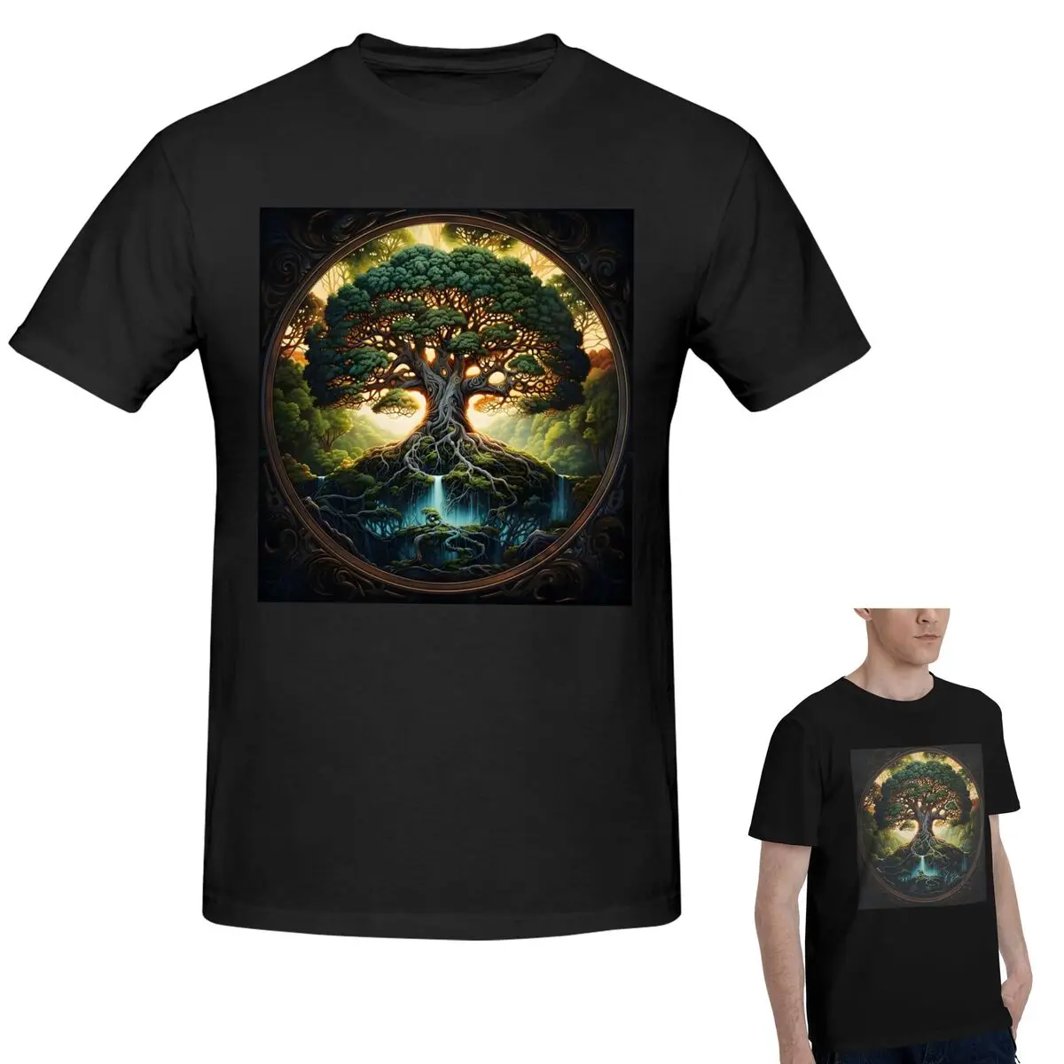

100% Cotton Great Tree Of Life Digital Print T-Shirt Men's Classic Oversized T Shirt Men Round Neck Summer Shirts Tops S-6XL