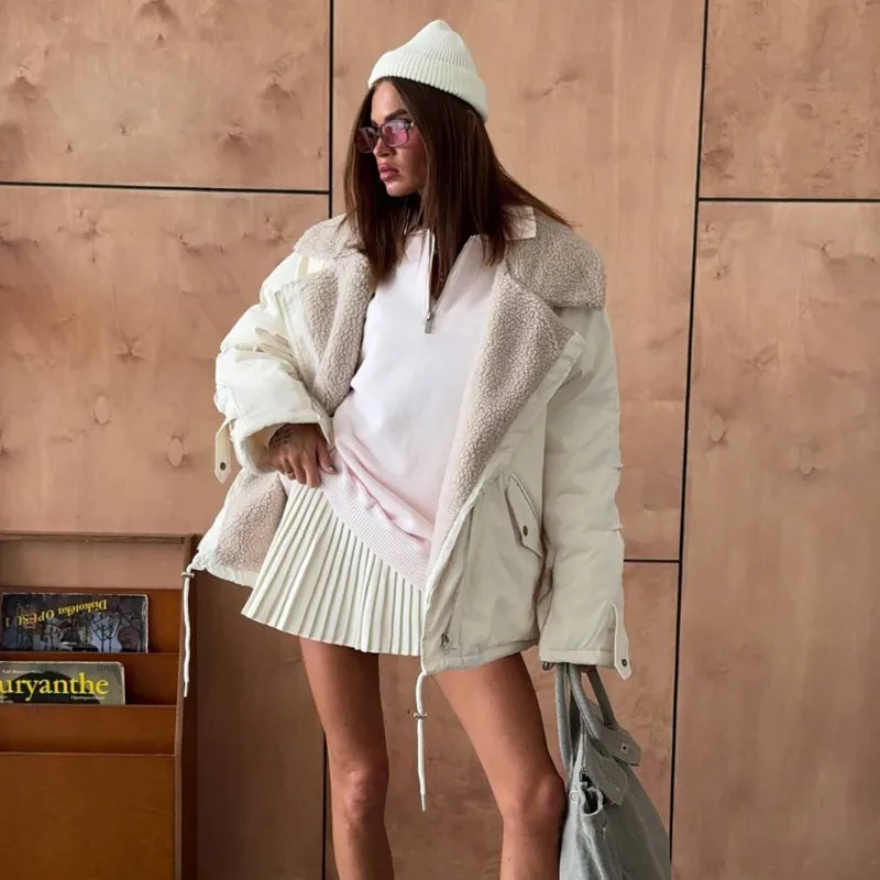 

Осенне-зимняя уличная утолщенная флисовая куртка с лацканами ягненка, универсальная свободная теплая модная куртка, кардиган, женская одежда