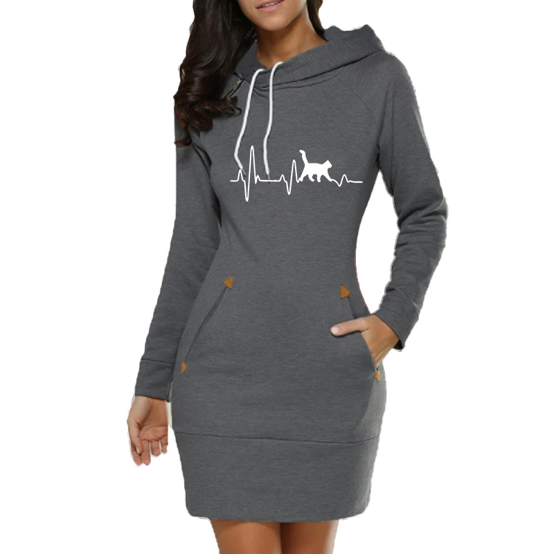 New Women\'s Hoodie Dress Sports Pullover Dress Fashion Printed Cotton Long Sleeve Slim Fit Pocket Hoodie Dress S-3XL