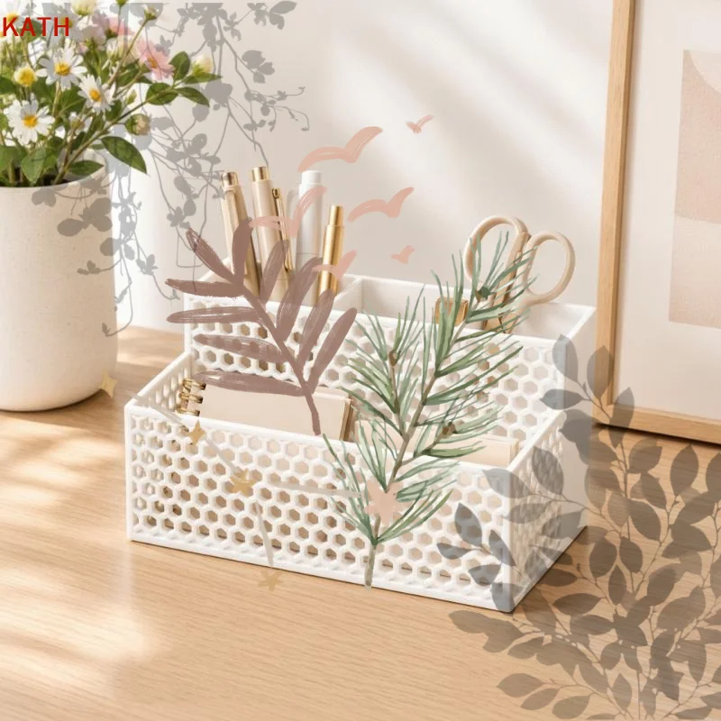 Hollow 3D Printed Desk Organizer, Double-Layer Large Capacity Storage Box and Pen Holder for Desk Supplies