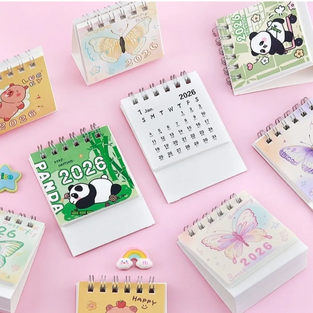 

Small 2026 Desk Calendar Standing Flip Desktop Decoration Mini Calendar Cartoon Coil Calendar for Office School Supplies