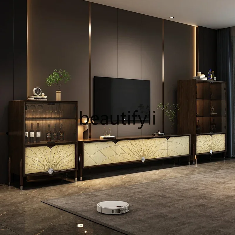 

Solid wood light luxury wine cabinet Italian villa high-end guest restaurant modern black walnut glass door display cabinet0420