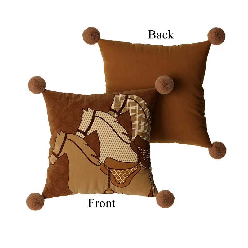 Western Cowboy Horse Throw Pillow 45x45cm Brown Pillowcase Shell Square decorative Cushion Cover Luxury Velvet For Couch Sofa