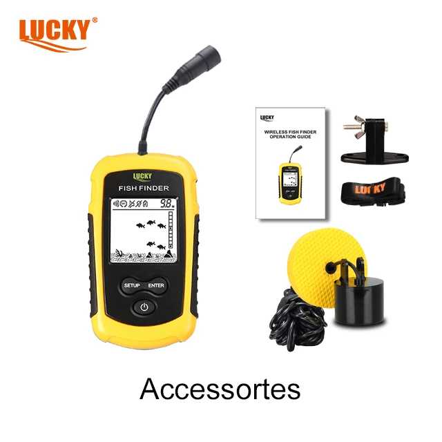 Lucky Sounder pencari ikan FF1108-T, layar ikonis 2 inci dengan Sensor transduser