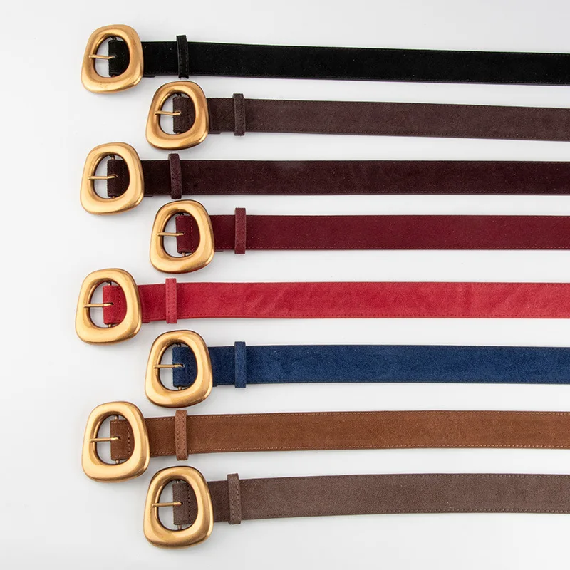 2026 Designer Women's Cowhide Leather Belt Multicolored Gold Buckle Lightweight Luxury Minimalist Fashion High-End St