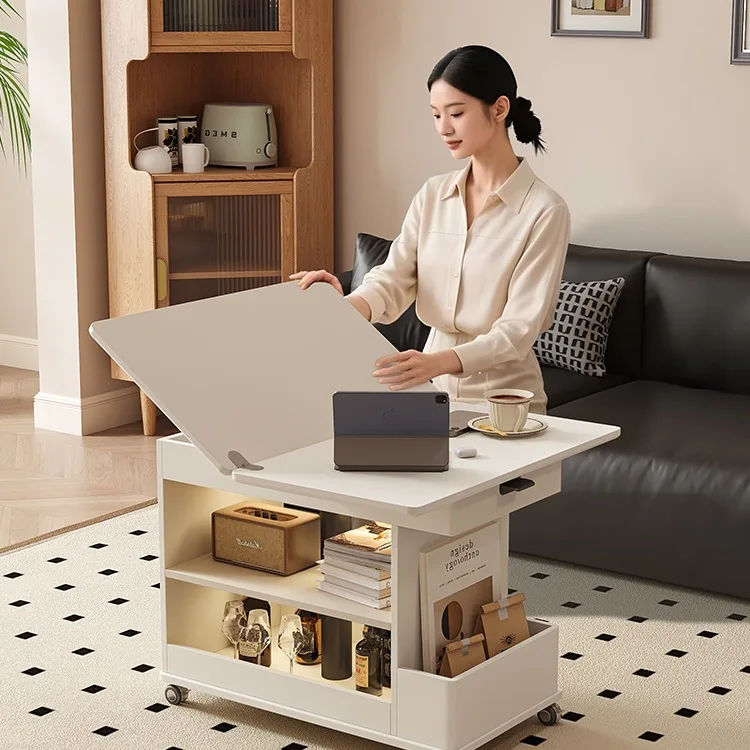 Living room sofa side cabinet movable trolley side table can be lifted and folded coffee table