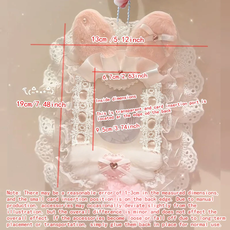 Handmade Bunny Ear Plush Lace Satin Ruffle PVC Photocard Holder 3 Inch KPOP Polaroid Anime Cute Lolita Card Protector image 2
