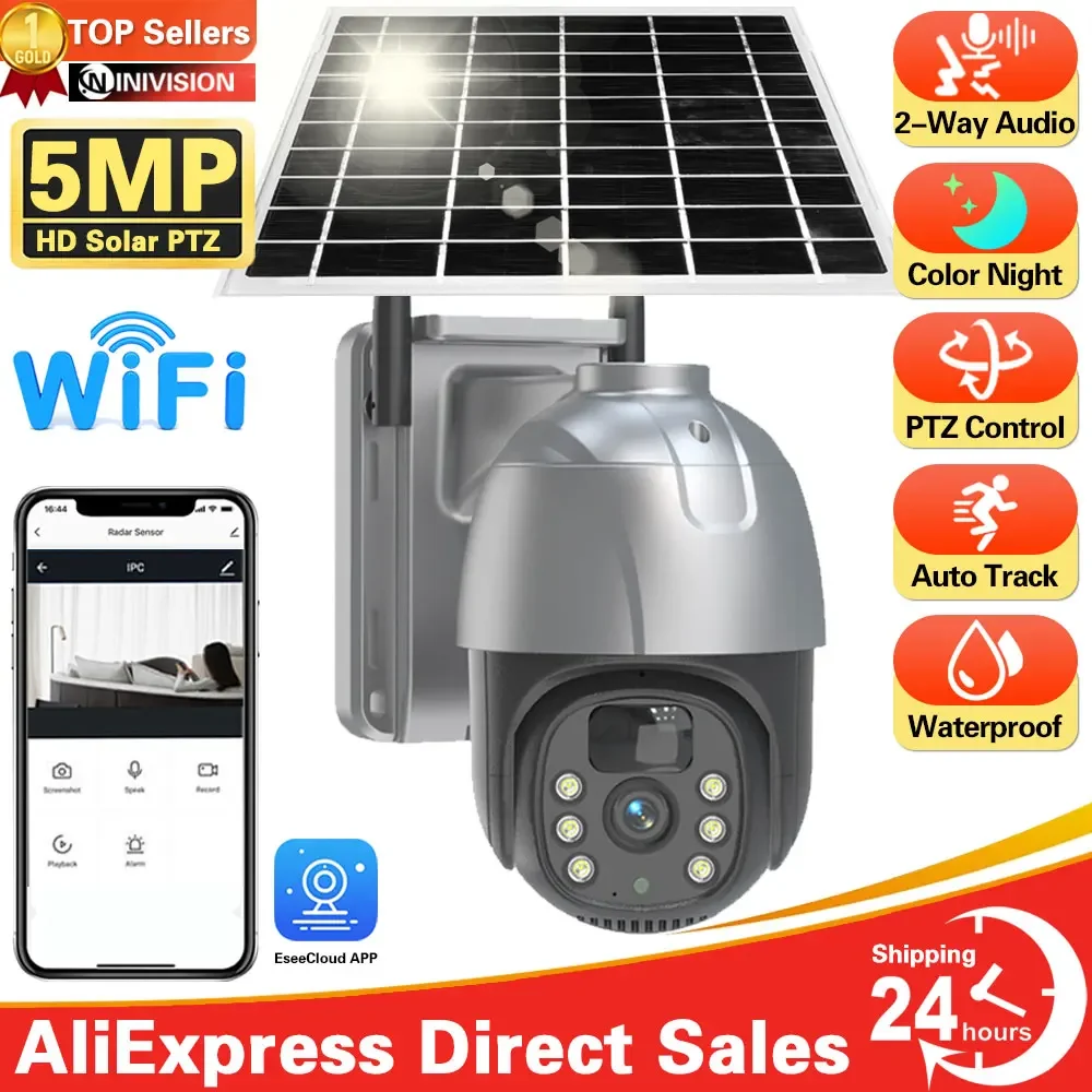 

5MP WIFI Solar Camera CCTV PTZ Surveillance Cameras 360° PIR Human Tracking Two Way Audio HD Night Vision Outdoor Waterproof