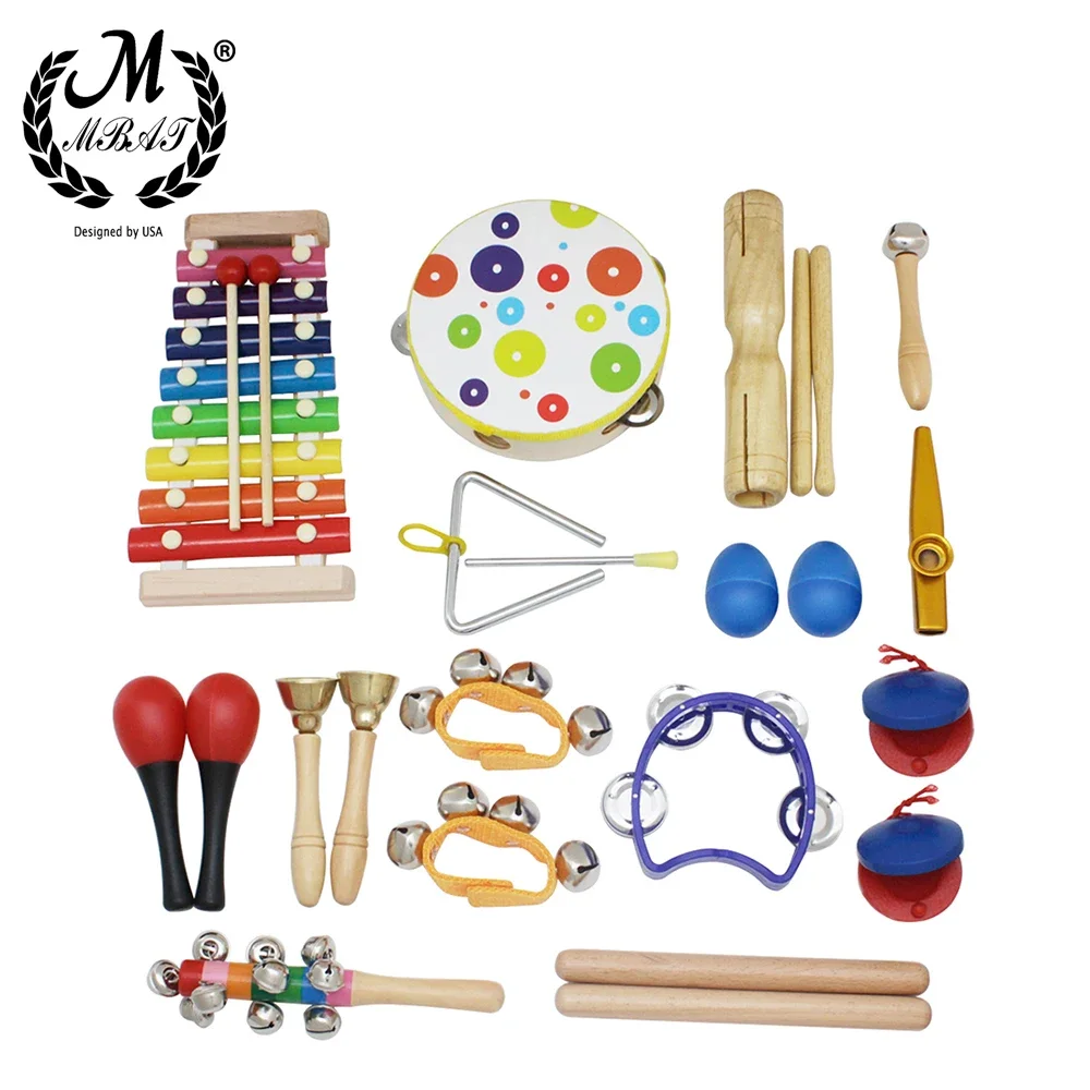 

M MBAT 19Pcs Toddler Musical Instruments Set Kid Toys Handbell Tambourine Baby Early Education Tools Birthday Gifts Random Color