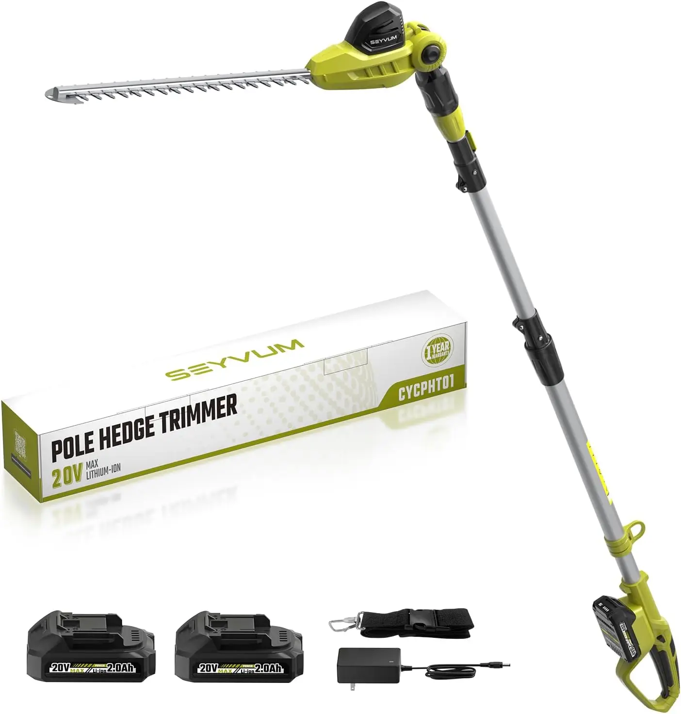 Cordless Pole Hedge Trimmer 20V 20 Inch, 9 Feet, 2 X 2.0Ah Battery | Electric Hedge Trimmer With Extension Pole For Shrubs
