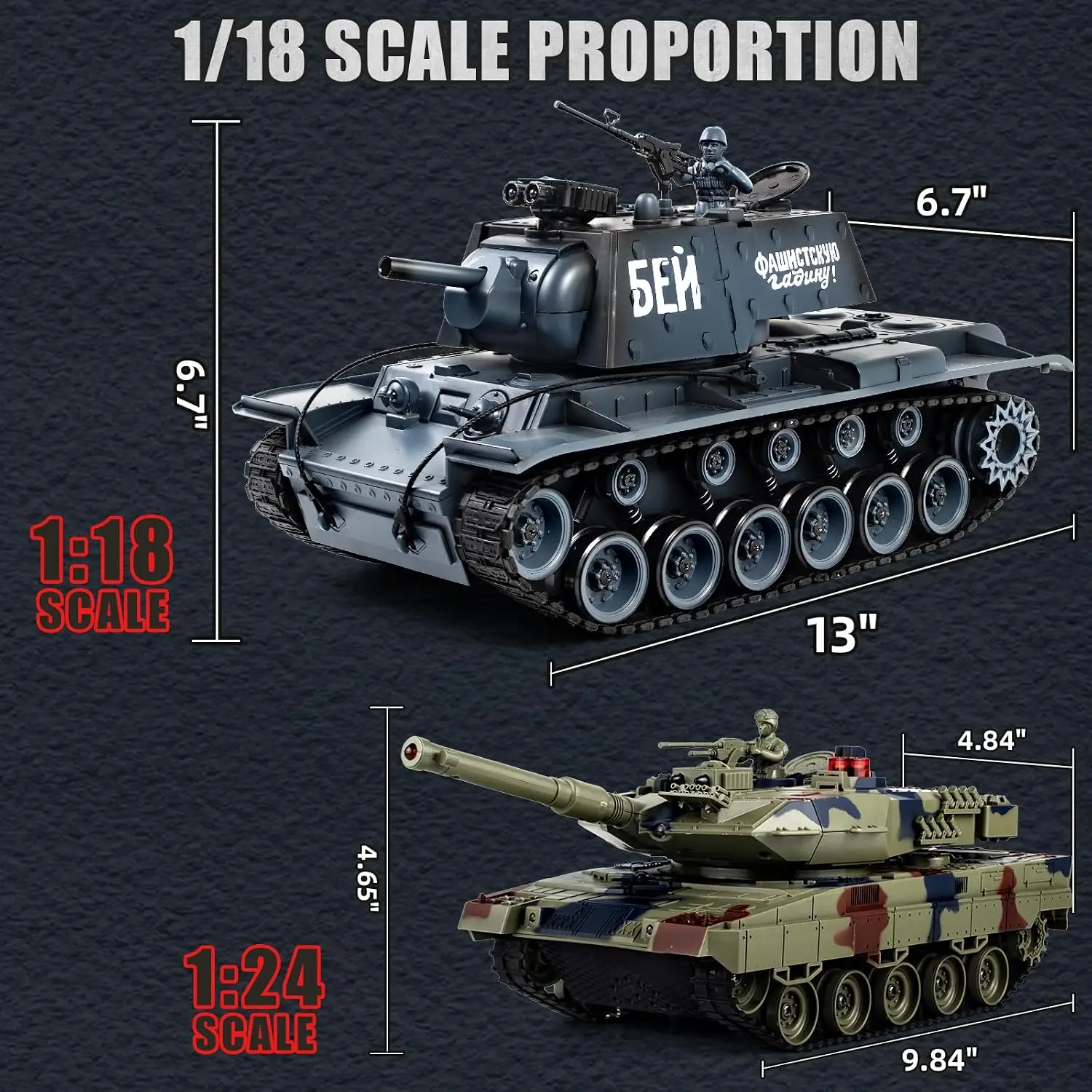1:18 Remote Control Tank, 2.4Ghz Soviet Union KV1 RC Tank Model Toys, 15 Channel Battle Army Toy with Smoke, Light and Sound, Mi