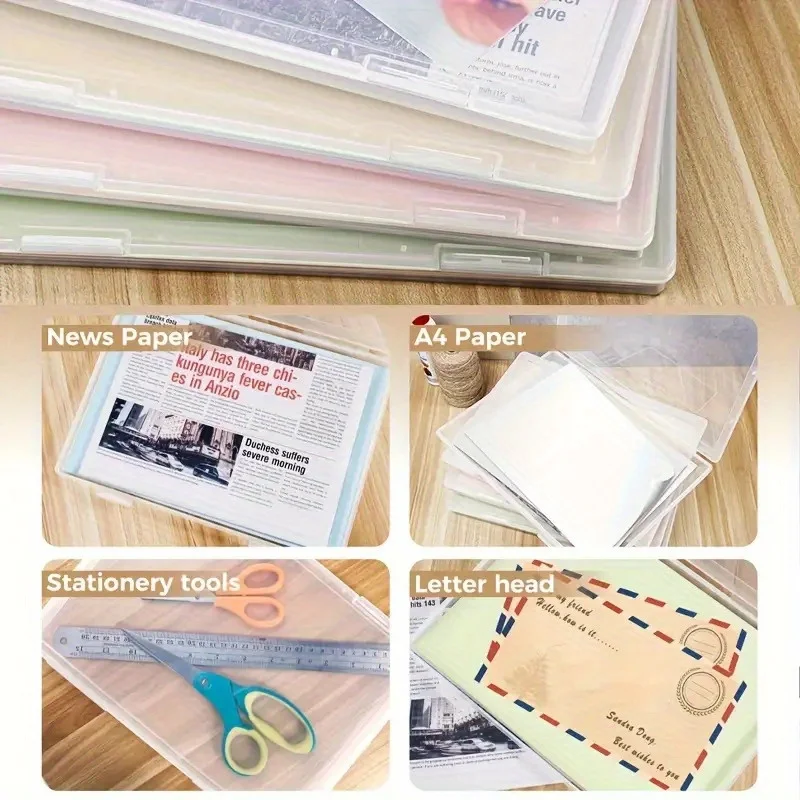 Set of 4/1 Transparent A4 Storage Boxes with Lids Dustproof Polished Reinforced Edges Durable Desktop Organizers