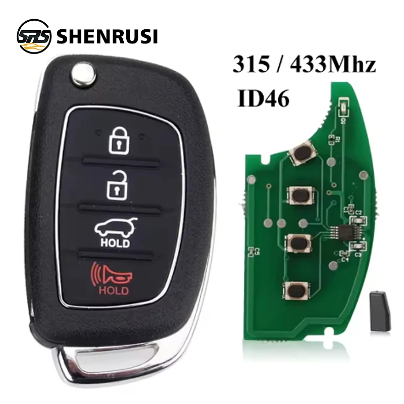 

SHENRUSI дистанционный раскладной брелок для Hyundai Elantra Accent Ix35 IX45 I30 Solaris Tucson I20 Santa Fe 315/433 МГц ID46 чип
