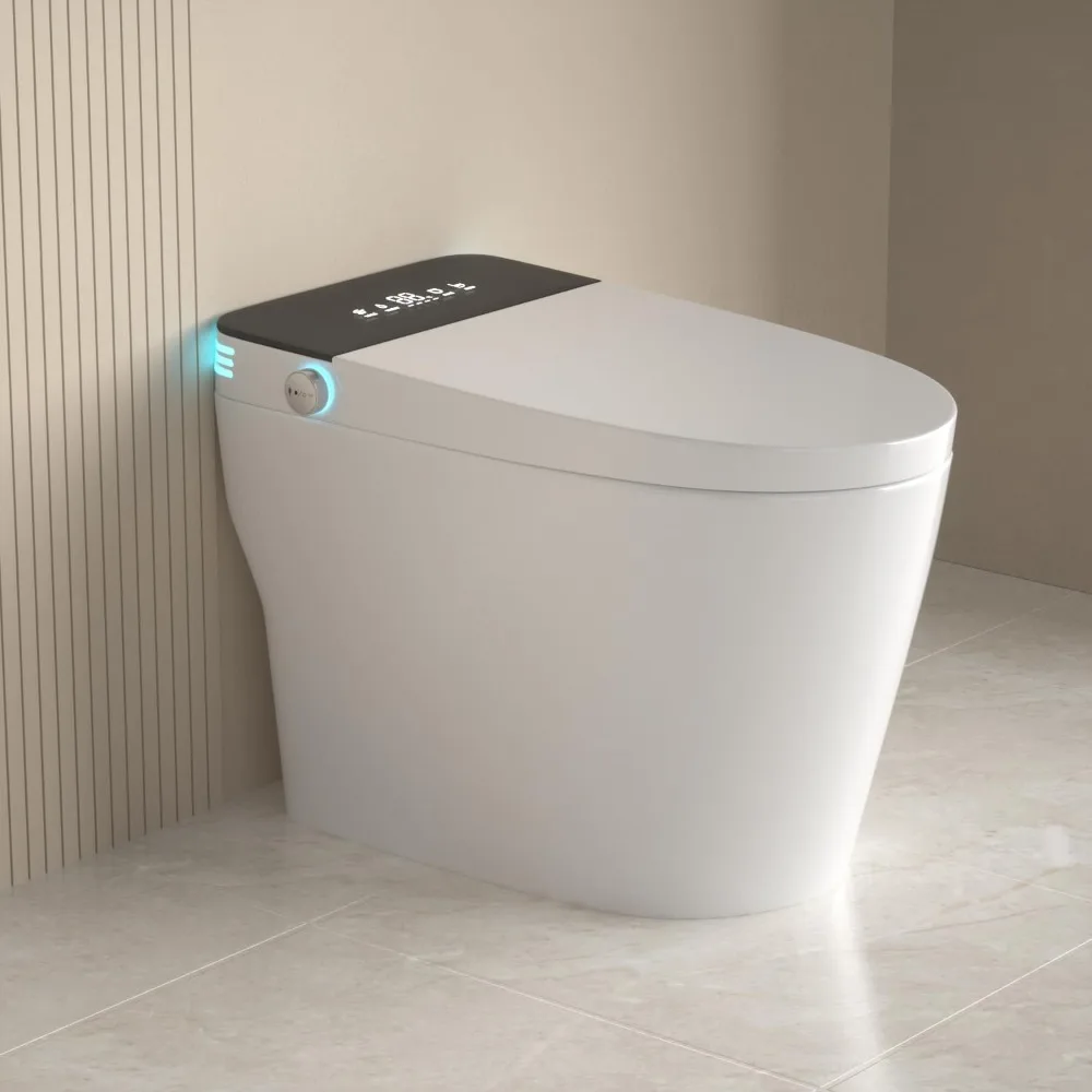 

Smart Elongated Tankless Toilet with Bidet Built In, Foot Sensor Operation, Automatic Flush, Dual Flush, Heated Bidet Seat