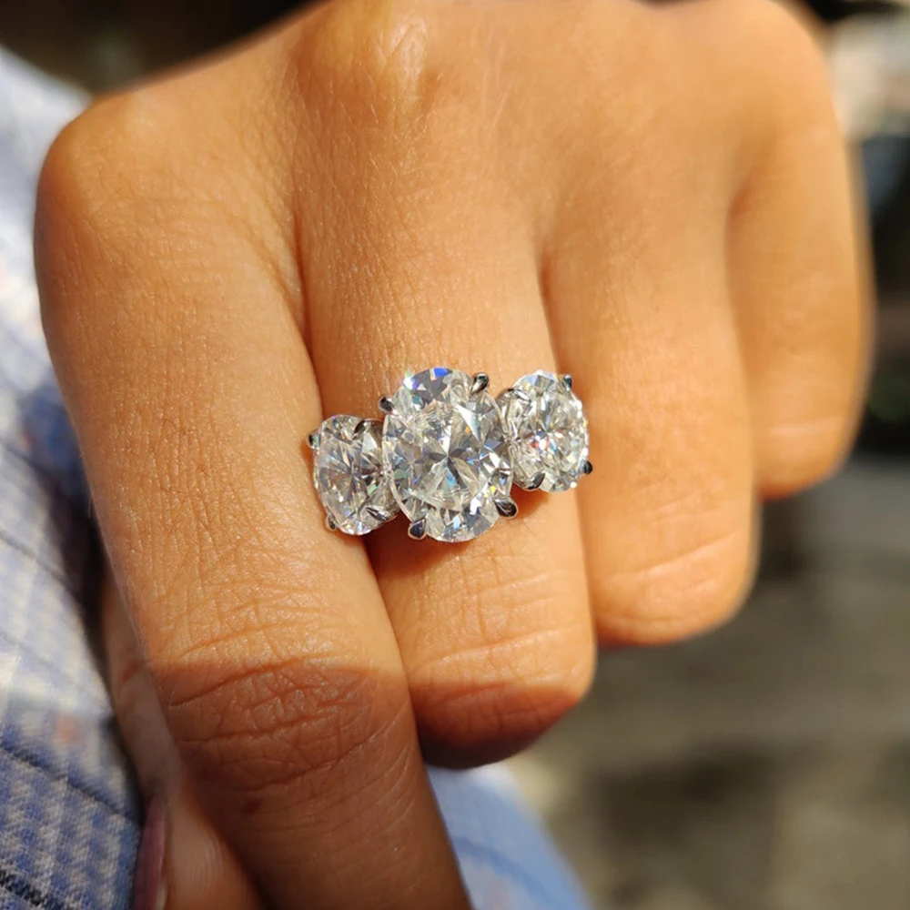 6‑CT‑TW Total‑Weight Oval‑Cut 3‑Stone‑Setting All‑Moissanite Engagement Ring for Women, GRA‑Certified 925 Sterling‑Silver Wedding Band Fine Jewelry, Ideal Gift for Her