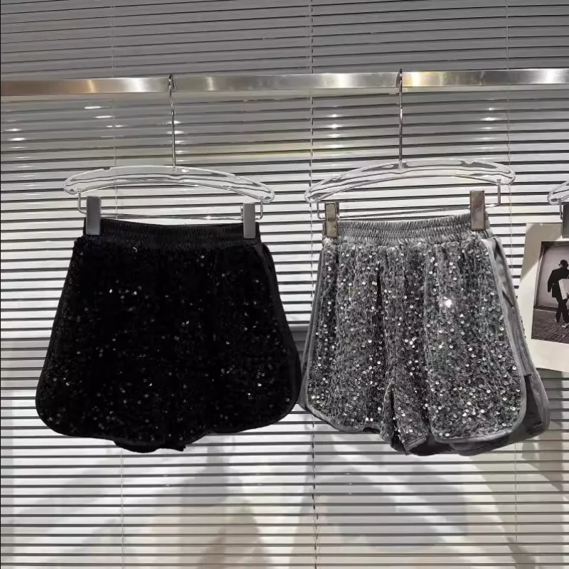 

Girls' sequin shorts summer new sequin shiny elastic waist mid size children's casual shorts