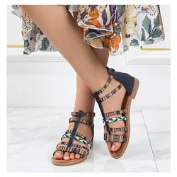 Fashion Women's Sandals  Bohemia Flat Casual Shoes Bead Slip Open Toe Shoes Sandals Women Summer Women Sandals Rome Shoes