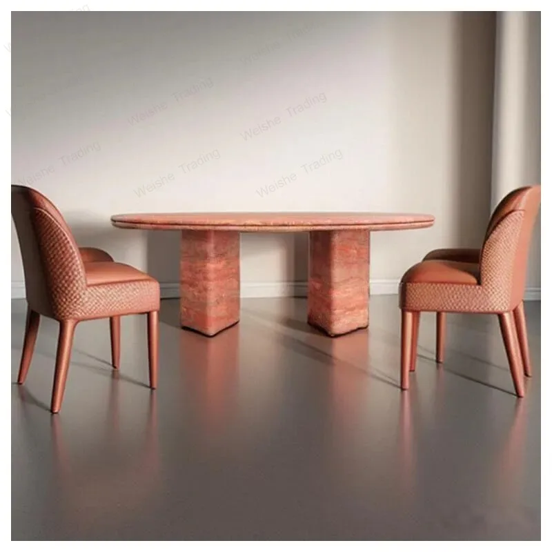 

"Oversized Travertine Dining Table - Modern Vintage Style, Custom Natural Stone Desk with Unique Shape"
