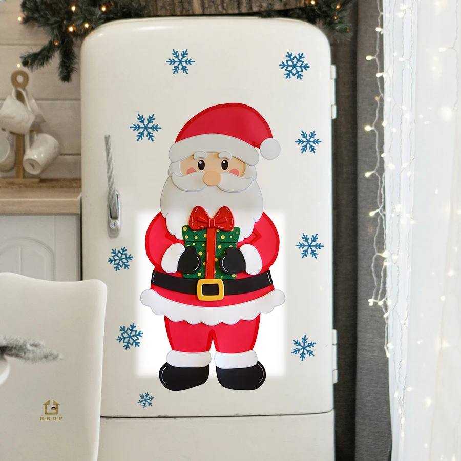 Kerstman met geschenkdoos Kerst muurstickers verwijderbare zelfklevende voor slaapkamer woonkamer decoratie muurtattoo