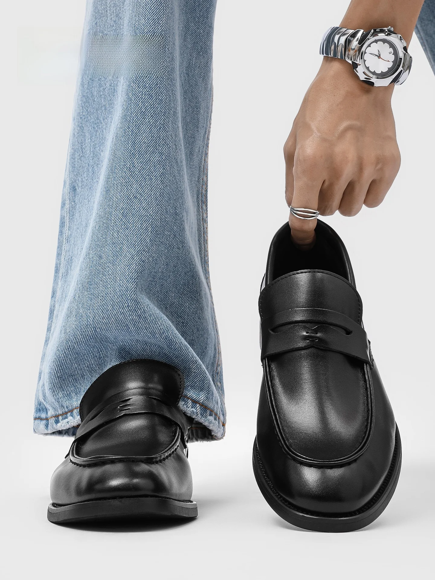 

Business Casual Shoes for Men 2025 New Style Pocky Chen Thick Bottom Loafers Leather Upper Pointed Toe Wear Resistant R...