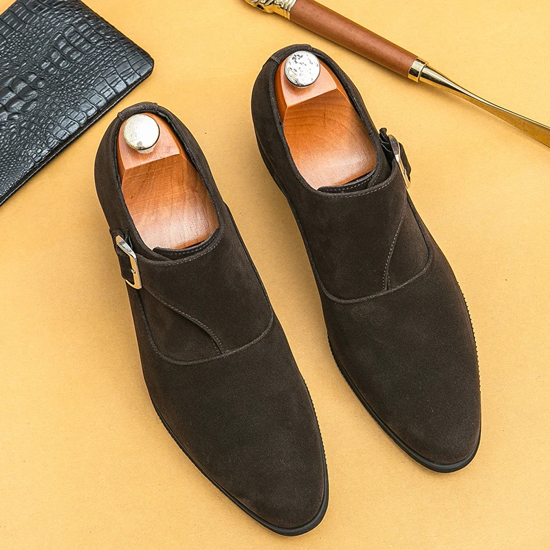 

Мужские лоферы из искусственной замши на высоком каблуке, однотонные, модные, удобные, классические, деловые мужские туфли, размеры 37-46