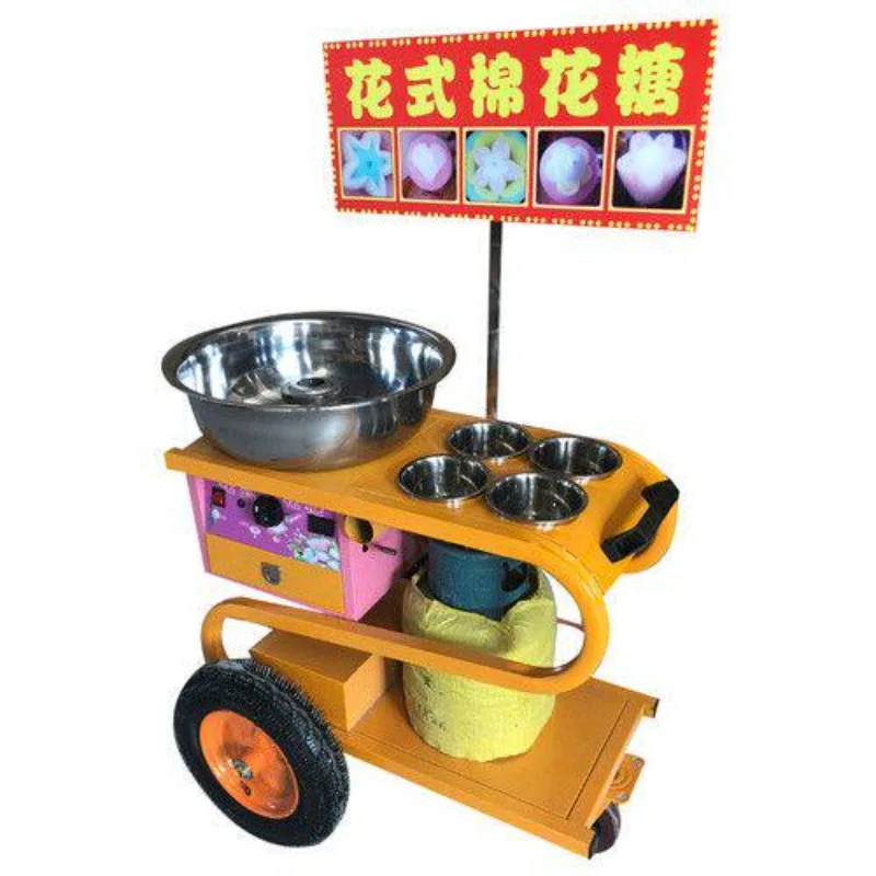 

Stainless Steel Cotton Candy Push Cart Commercial Mobile For Festival Fairground Kiosk Snack Bar Rental