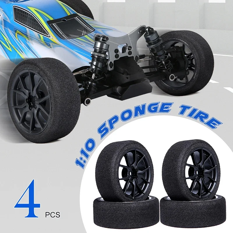 In Stock 4Pcs 12mm Hex Racing Foam Tire Wheel Rim Set 23003 for HSP HPI 1/10 On-road RC Car