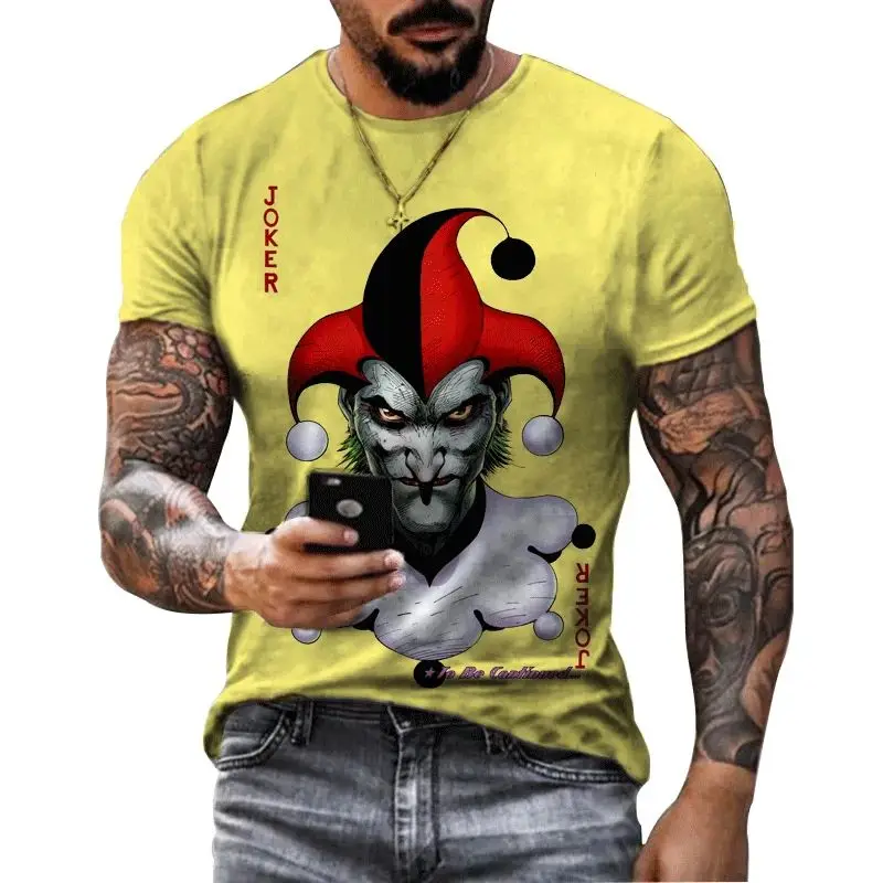 

Summer Men's 3d Printed T-Shirt Poker Clown Pattern Fashion O Collar Short Sleeve Hip Hop Fun Personality Plus Size Loose Top