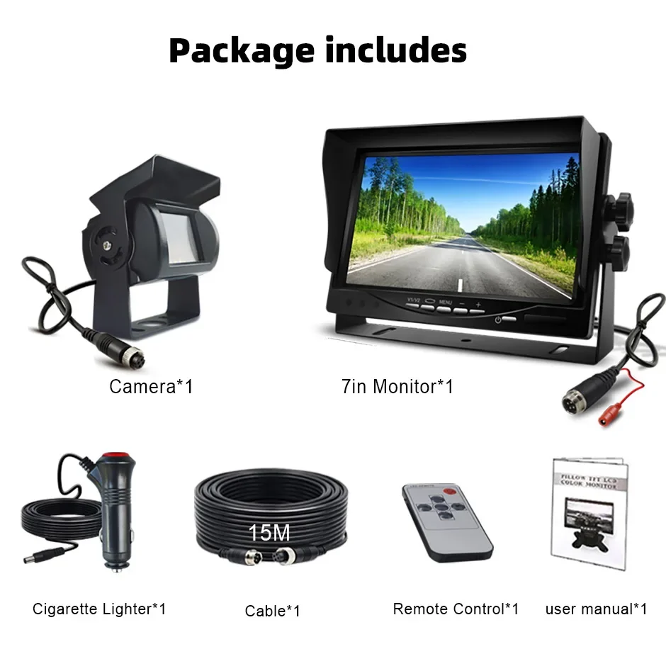 7-inch achteruitrijmonitor, achteruitrijcamera, achteruitrijcamera voor rijdende achteruitrijbewakingscamera, geschikt voor vrachtwagen, vrachtwagen, bus