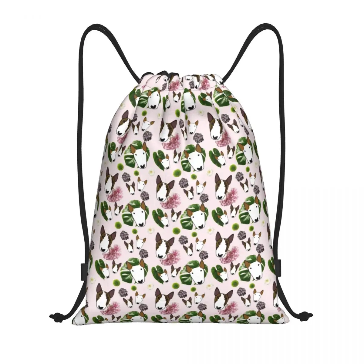 Impressão tropical Drawstring Mochila Mulheres Homens Ginásio Esporte Sackpack Dobrável Bull Terrier Cão Saco De Compras Saco