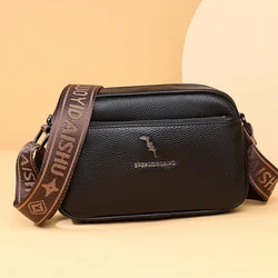 New 100% Cowhide Simple Small Shoulder Bags For Women Solid Color Wide Strap Crossbody Bag Female Phone Purse Messenger Handbag