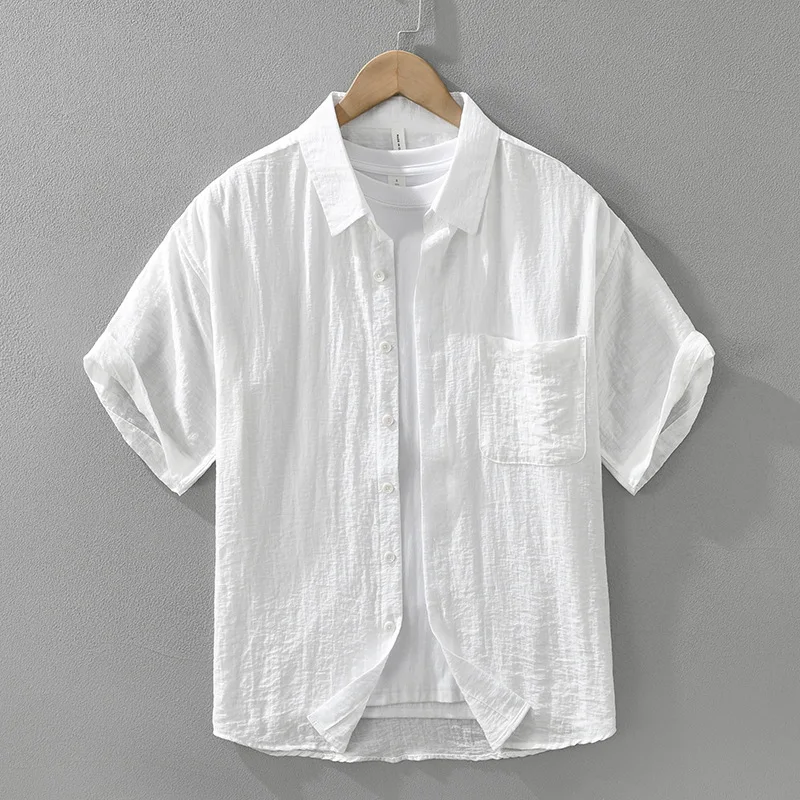 

Легкая дышащая льняная рубашка с коротким рукавом для мужчин, летняя, тонкая, свободного кроя, универсальная, повседневная, премиум-класса