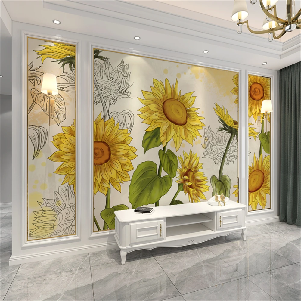 

Custom Photo Mural Wallpaper for Wall Painting pastoral sunflower Bedroom mural 3D Wallpapers Living Room Sofa Home Decoration