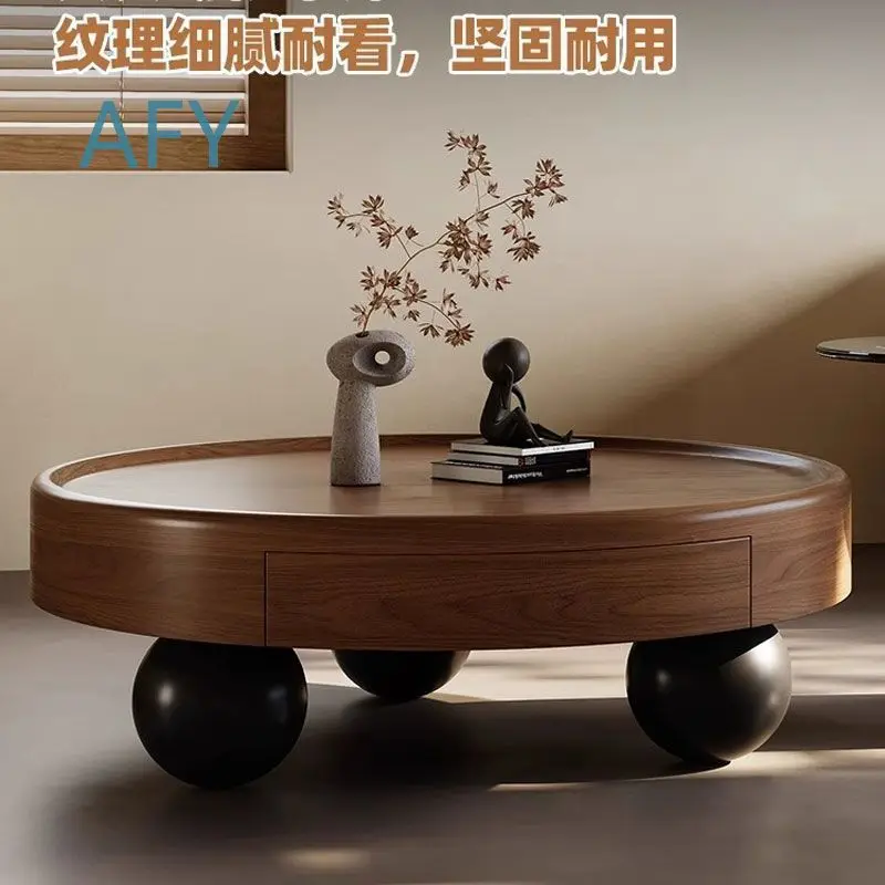 Vintage Round Coffee Table Set for Living Room Home Italian Style Solid Wood Small Space High End Creative Side Table for