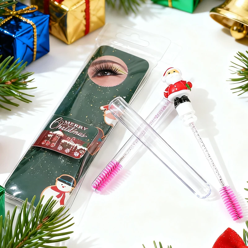 2pcs/Pack Christmas Eyelash Brush Mascara Wands, Crystal Eyebrow Spoolies Brush for Eyelash Extensions, Pink Lash Brushes,