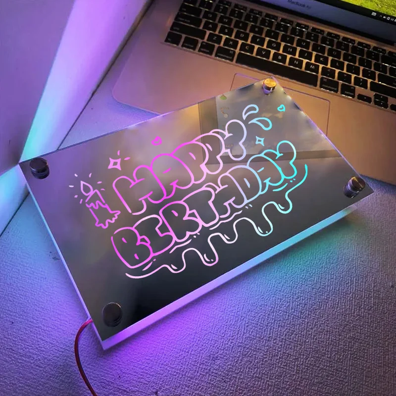 Acrylic Luminous Mirror Bilayer Custom Light Mirror LED Name Neon Sign Illuminated Mirror Personalized Birthday Gifts Decoration