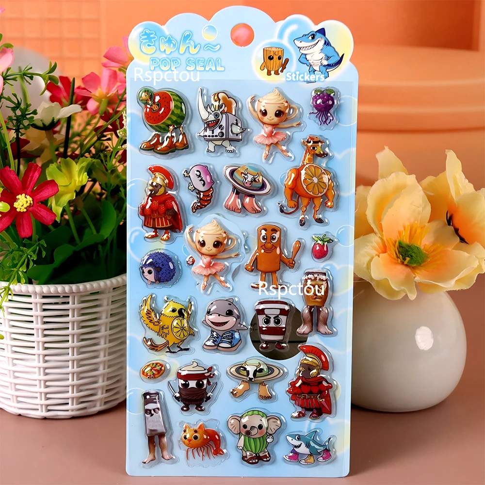 Italienische Brainrot 3D Relief Aufkleber Tung Tung Sahur Lustige Tier Blase Aufkleber Laptop Telefon Fahrrad Cartoon Dekoration Aufkleber