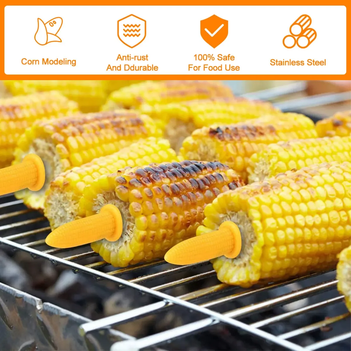 New 1Pc Multifunctional Corn Holders Stainless Steel Corn On The Cob Skewers Non-Slip Barbecue Corn Holders with Double Fork