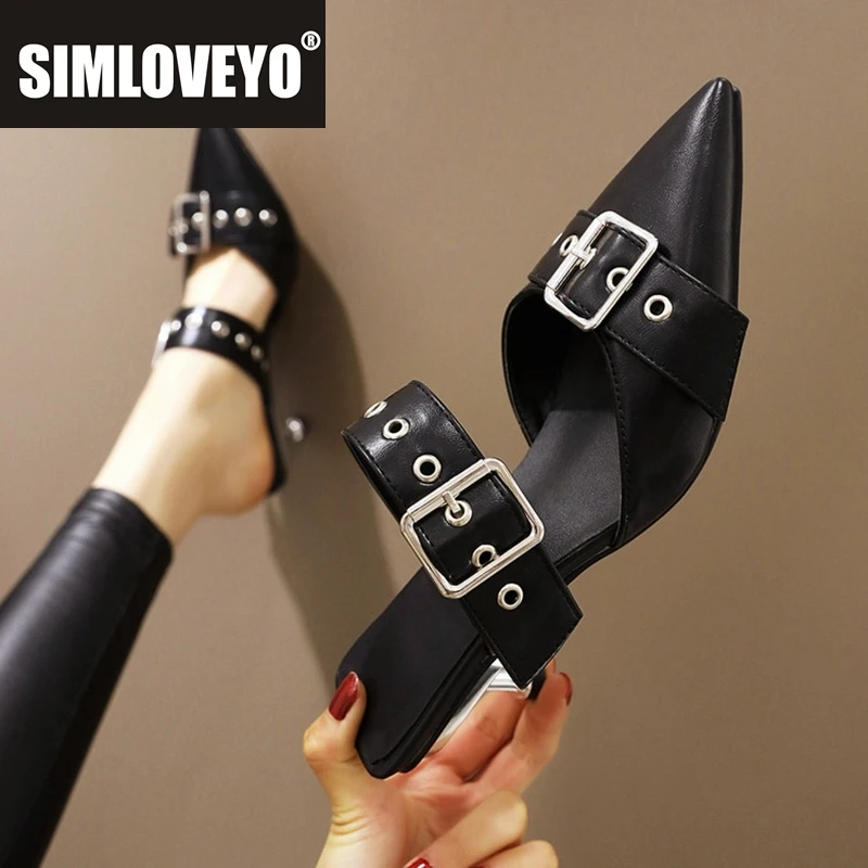 

SIMLOVEYO 2025 Новые летние модные женские сандалии-мюли с острым носком на высоком каблуке 6,5 см из искусственной кожи, большой размер, черный абрикос, 46 48 US17 Party